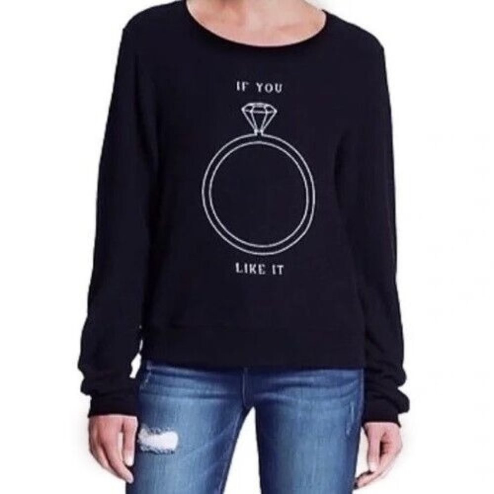 WILDFOX Top Size XS Fuzzy Fleece Pullover Sweatshirt IF YOU LIKE IT Diamond Ring